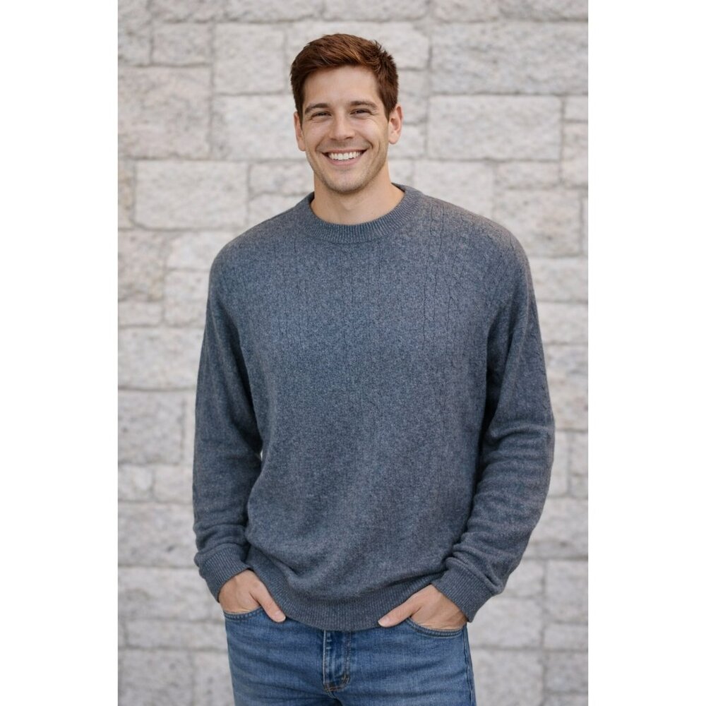 I Levrieri Cable Knit Cashmere & Silk Sweater Mens XL Blue Made In Italy